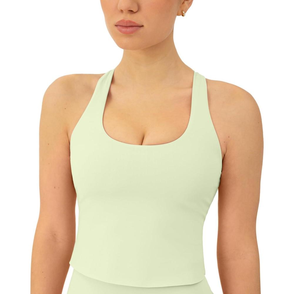 imagePAVOI ACTIVE Racerback Workout Tank Tops for Women Built in Bra  Medium Support Scoop Athletic Tank Top Shelf Bra HiPerformPistachio