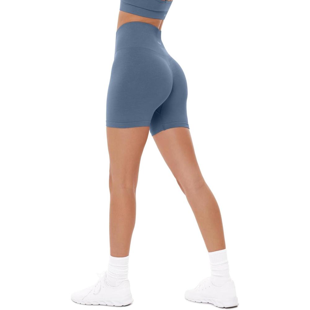 imagePAVOI ACTIVE Seamless Shorts  Sculpting Compression High Waisted 45quot ampamp 6quot Scrunch Butt Ribbed SculptForm Biker ShortsDusty Blue
