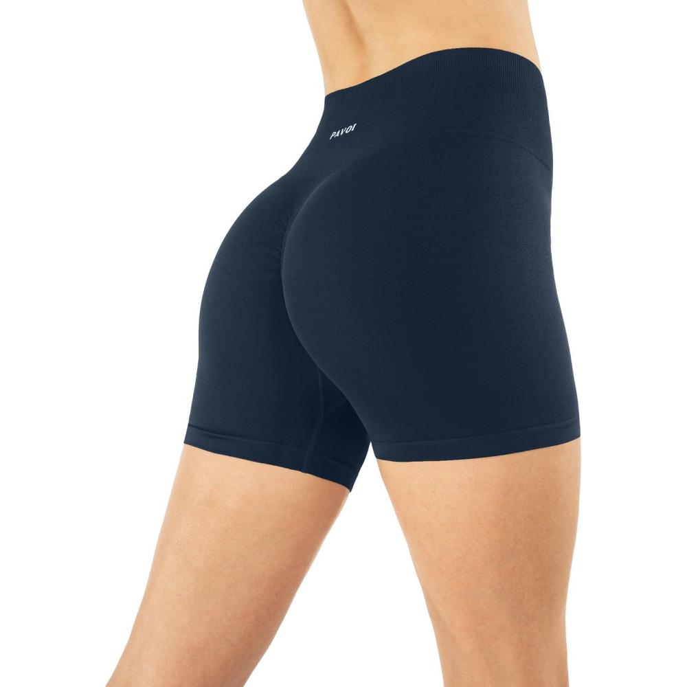 imagePAVOI ACTIVE Seamless Shorts  Sculpting Compression High Waisted 45quot ampamp 6quot Scrunch Butt Ribbed SculptForm Biker ShortsMidnight