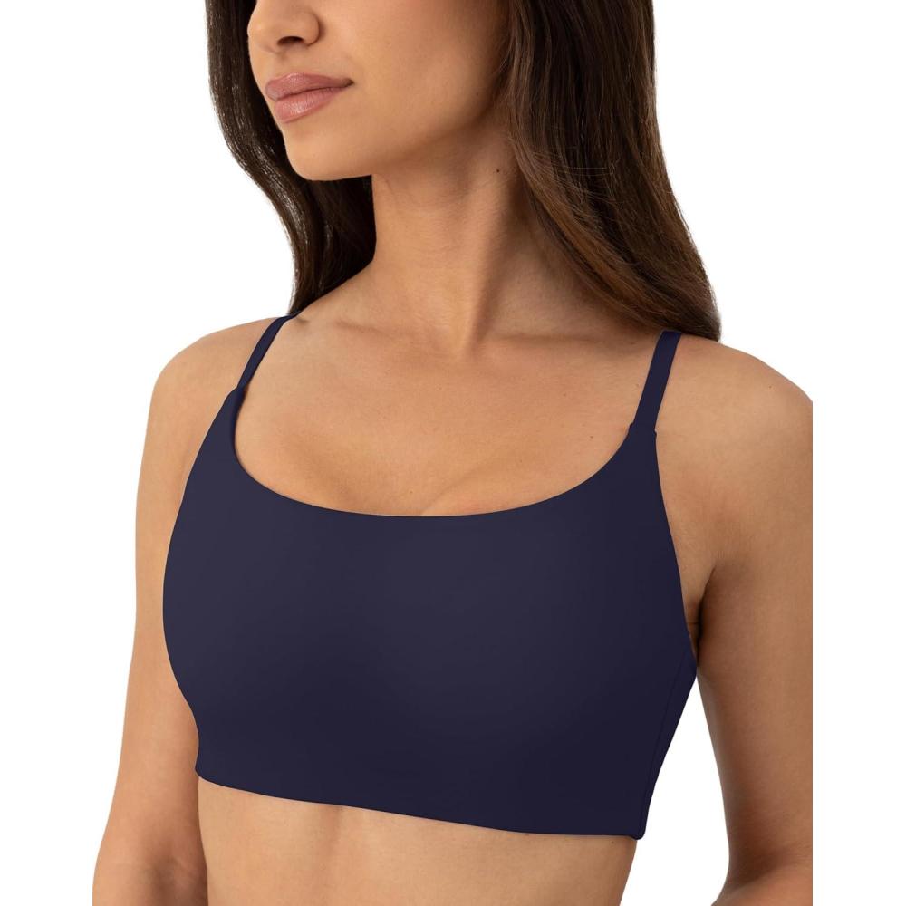imagePAVOI ACTIVE Thin Spaghetti Strap Sports Bra for Women  Medium Support Buttery Soft Scoop Neck Workout Yoga Bras  FlexFlowTwilight