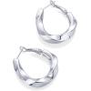 PAVOI 14K Gold Plated 925 Sterling Silver Posts Chunky Wavy Hoop Earrings for Women | Lightweight Statement Twisted Endless Wave Hoops Earrings(White Gold)