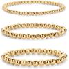 PAVOI 14K Gold Plated Beaded Bracelet Pack for Women | Stainless Steel 3-Piece Stretchy Bracelet Set | Waterproof Ball Trio(Yellow Gold)
