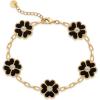 PAVOI 14K Gold Plated Clover Bracelets for Women – Flower Four Leaf Clover Bracelet – Mother of Pearl & Onyx Gemstone Lucky Flower Design – Adjustable Trendy Jewelry Gifts(Yellow Gold)