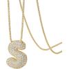 PAVOI 14K Gold Plated Cubic Zirconia Bubble Letter Initial Necklaces for Women | Gold Balloon Necklace Letter | Chunky Pendant Necklaces(-S)