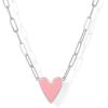 PAVOI 14K Gold Plated Heart Enamel Pendant Necklace for Women | Love Paperclip Chain Necklaces | Blue Pink Purple White Enamel Heart Pendants(White Gold)