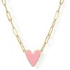 PAVOI 14K Gold Plated Heart Enamel Pendant Necklace for Women | Love Paperclip Chain Necklaces | Blue Pink Purple White Enamel Heart Pendants(Yellow Gold)