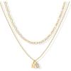 PAVOI 14K Gold Plated Initial Letter Double Dog Tag Pendant Necklace | Dainty Cubic Zirconia Letter Tag Round Box Chain Necklaces for Women(- B)