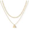 PAVOI 14K Gold Plated Initial Letter Double Dog Tag Pendant Necklace | Dainty Cubic Zirconia Letter Tag Round Box Chain Necklaces for Women(- C)