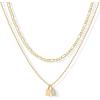 PAVOI 14K Gold Plated Initial Letter Double Dog Tag Pendant Necklace | Dainty Cubic Zirconia Letter Tag Round Box Chain Necklaces for Women(- F)