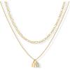 PAVOI 14K Gold Plated Initial Letter Double Dog Tag Pendant Necklace | Dainty Cubic Zirconia Letter Tag Round Box Chain Necklaces for Women(- L)