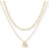 PAVOI 14K Gold Plated Initial Letter Double Dog Tag Pendant Necklace | Dainty Cubic Zirconia Letter Tag Round Box Chain Necklaces for Women(- O)