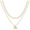 PAVOI 14K Gold Plated Initial Letter Double Dog Tag Pendant Necklace | Dainty Cubic Zirconia Letter Tag Round Box Chain Necklaces for Women(- R)