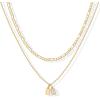 PAVOI 14K Gold Plated Initial Letter Double Dog Tag Pendant Necklace | Dainty Cubic Zirconia Letter Tag Round Box Chain Necklaces for Women(- U)