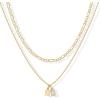 PAVOI 14K Gold Plated Initial Letter Double Dog Tag Pendant Necklace | Dainty Cubic Zirconia Letter Tag Round Box Chain Necklaces for Women(- W)