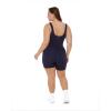 PAVOI ACTIVE Workout One-Piece for Women – Square Neck Gym Bodysuit Built-In Shelf Bra 5″ Romper Jumpsuit Shorts – HiPerform(Navy Blue)