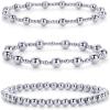 PAVOI 14K Gold Plated Beaded Bracelet Pack for Women | Stainless Steel 3-Piece Stretchy Bracelet Set | Waterproof Ball Trio(White Gold)