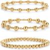 PAVOI 14K Gold Plated Beaded Bracelet Pack for Women | Stainless Steel 3-Piece Stretchy Bracelet Set | Waterproof Ball Trio(Yellow Gold)