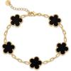 PAVOI 14K Gold Plated Clover Bracelets for Women – Flower Four Leaf Clover Bracelet – Mother of Pearl & Onyx Gemstone Lucky Flower Design – Adjustable Trendy Jewelry Gifts(Yellow Gold)