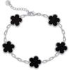 PAVOI 14K Gold Plated Clover Bracelets for Women – Flower Four Leaf Clover Bracelet – Mother of Pearl & Onyx Gemstone Lucky Flower Design – Adjustable Trendy Jewelry Gifts(White Gold)