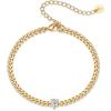 PAVOI 14K Gold Plated Cubic Zirconia Solitaire Diamond Bracelet | Bridesmaid Bracelets | Curb Cable Bracelets for Women(Chunky – Yellow Gold)