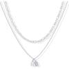 PAVOI 14K Gold Plated Initial Letter Double Dog Tag Pendant Necklace | Dainty Cubic Zirconia Letter Tag Round Box Chain Necklaces for Women(- B)
