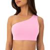 PAVOI ACTIVE Asymmetrical Sports One Shoulder Bra for Women – Low Support One Strap Bra Workout Top Removable Pads – FlexFlow(Bubblegum)