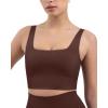 PAVOI ACTIVE Compression Sports Bras for Women | Medium Support Square Neck Longline Workout Bra Removable Pads | HiPerform(Cocoa)