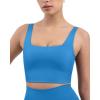 PAVOI ACTIVE Compression Sports Bras for Women | Medium Support Square Neck Longline Workout Bra Removable Pads | HiPerform(Royal Blue)