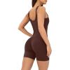 PAVOI ACTIVE Workout One-Piece for Women – Square Neck Gym Bodysuit Built-In Shelf Bra 5″ Romper Jumpsuit Shorts – HiPerform(Cocoa)