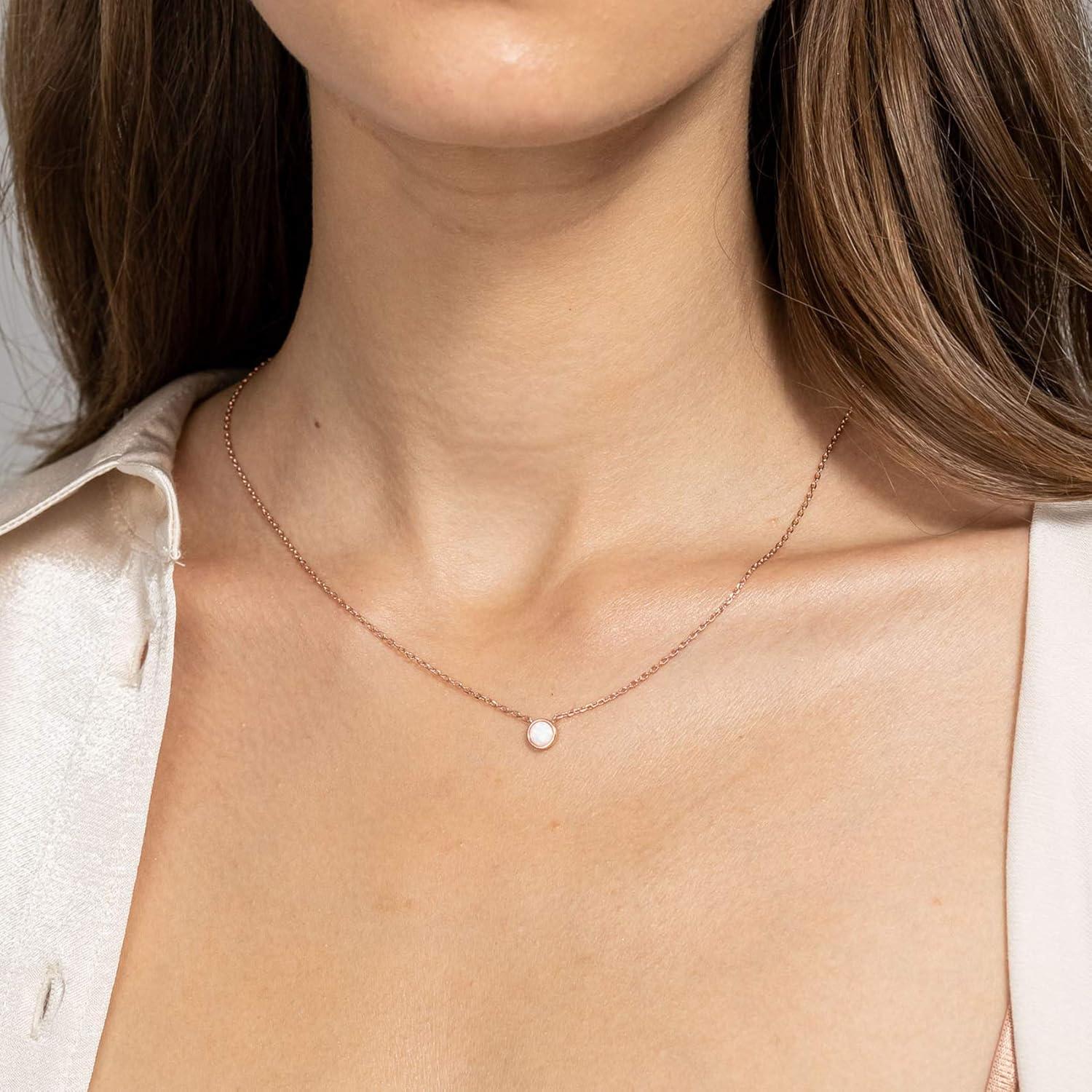 imagePAVOI 14K Gold Plated Opal Pendant Necklaces for Women Created Opal Cubic Zirconia Dainty Necklace Butterfly Round Triangle Antler Bar PendantsRose Gold