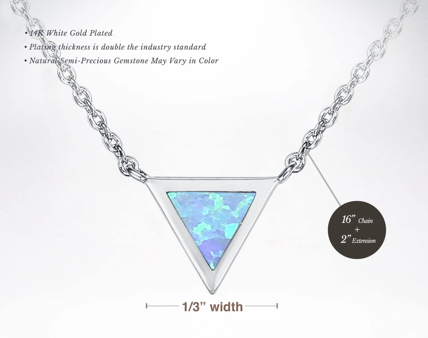 imagePAVOI 14K Gold Plated Opal Pendant Necklaces for Women Created Opal Cubic Zirconia Dainty Necklace Butterfly Round Triangle Antler Bar PendantsWhite Gold