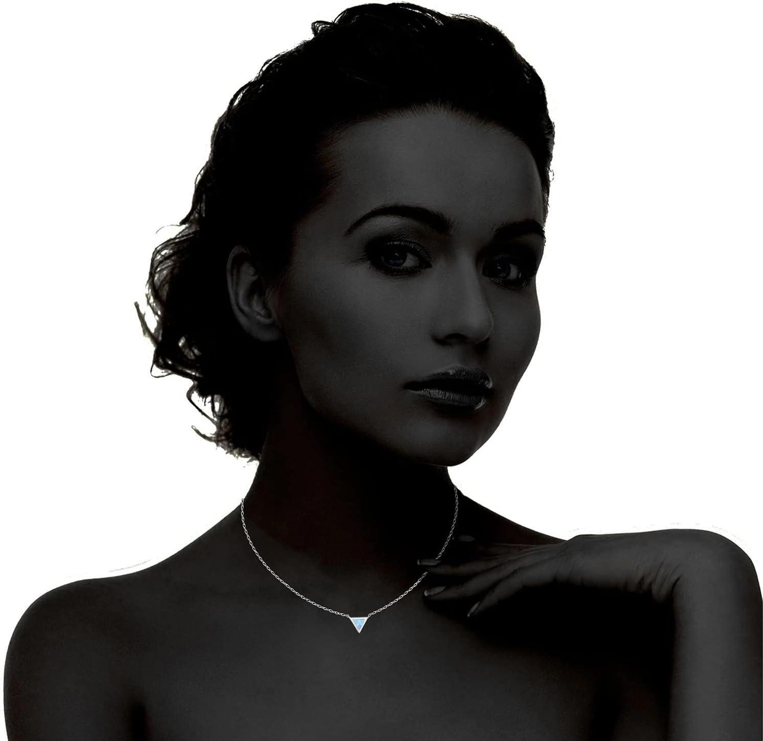 imagePAVOI 14K Gold Plated Opal Pendant Necklaces for Women Created Opal Cubic Zirconia Dainty Necklace Butterfly Round Triangle Antler Bar PendantsWhite Gold