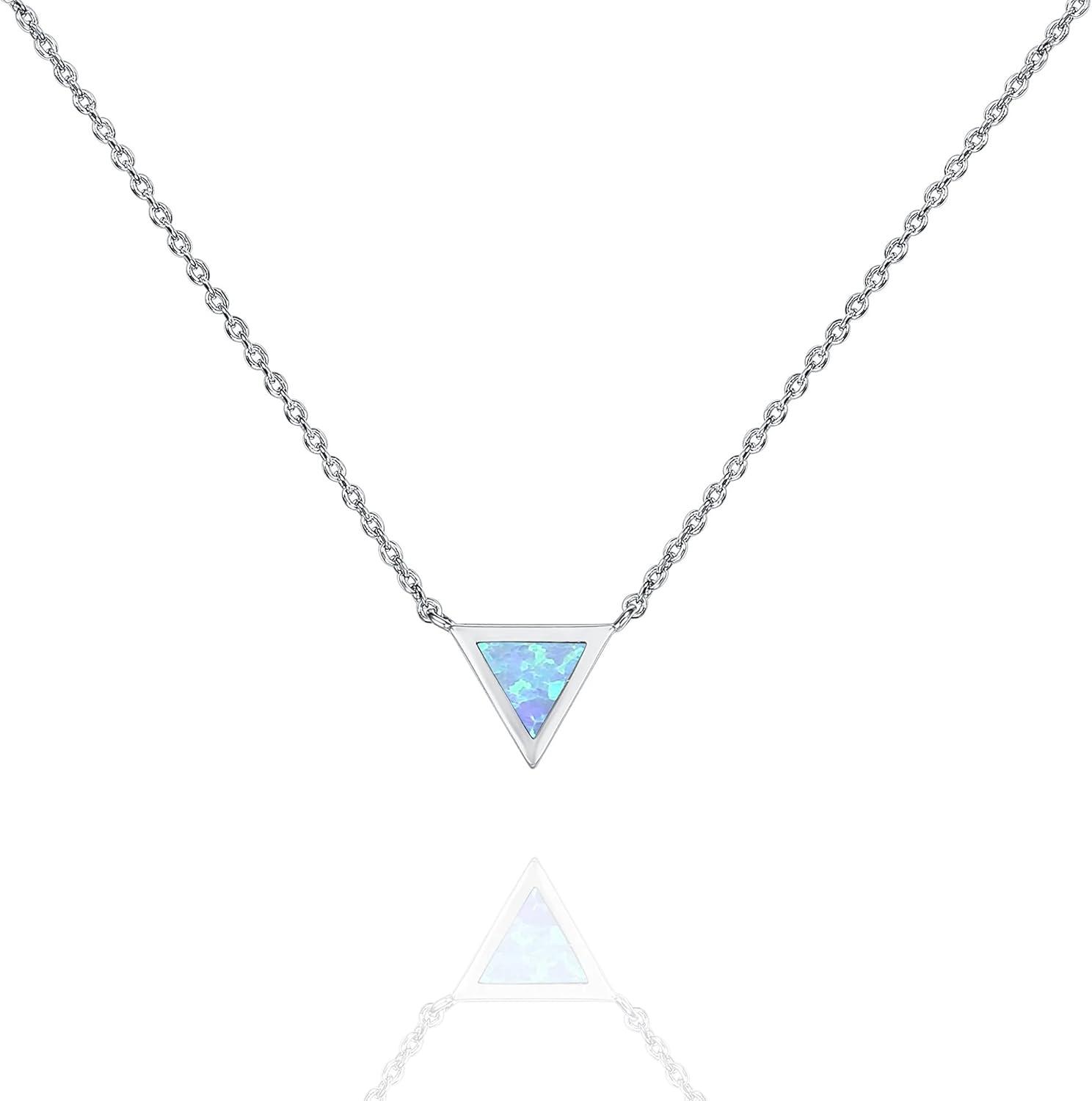 imagePAVOI 14K Gold Plated Opal Pendant Necklaces for Women Created Opal Cubic Zirconia Dainty Necklace Butterfly Round Triangle Antler Bar PendantsWhite Gold