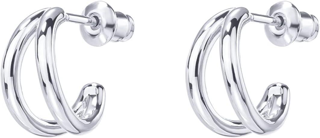 imagePAVOI 14K Gold Plated Split Huggie Hoop Earrings for Women 925 Sterling Silver Posts Dainty Multi Hoop Huggie Earrings Trendy Gold JewelryWhite Gold