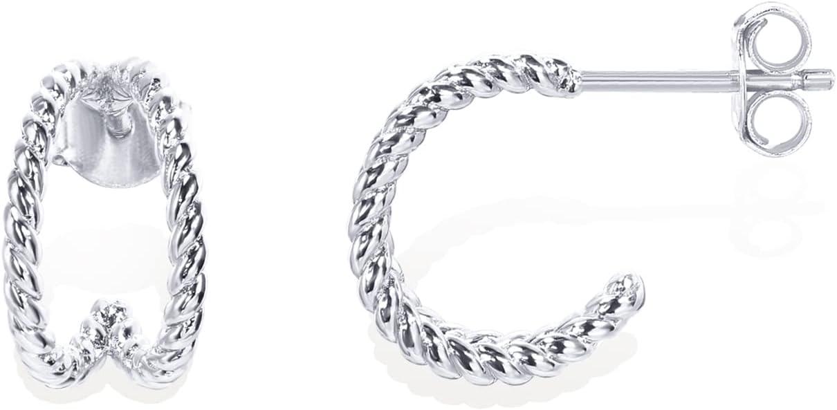 imagePAVOI 14K Gold Plated Split Huggie Hoop Earrings for Women 925 Sterling Silver Posts Dainty Multi Hoop Huggie Earrings Trendy Gold JewelryWhite Gold