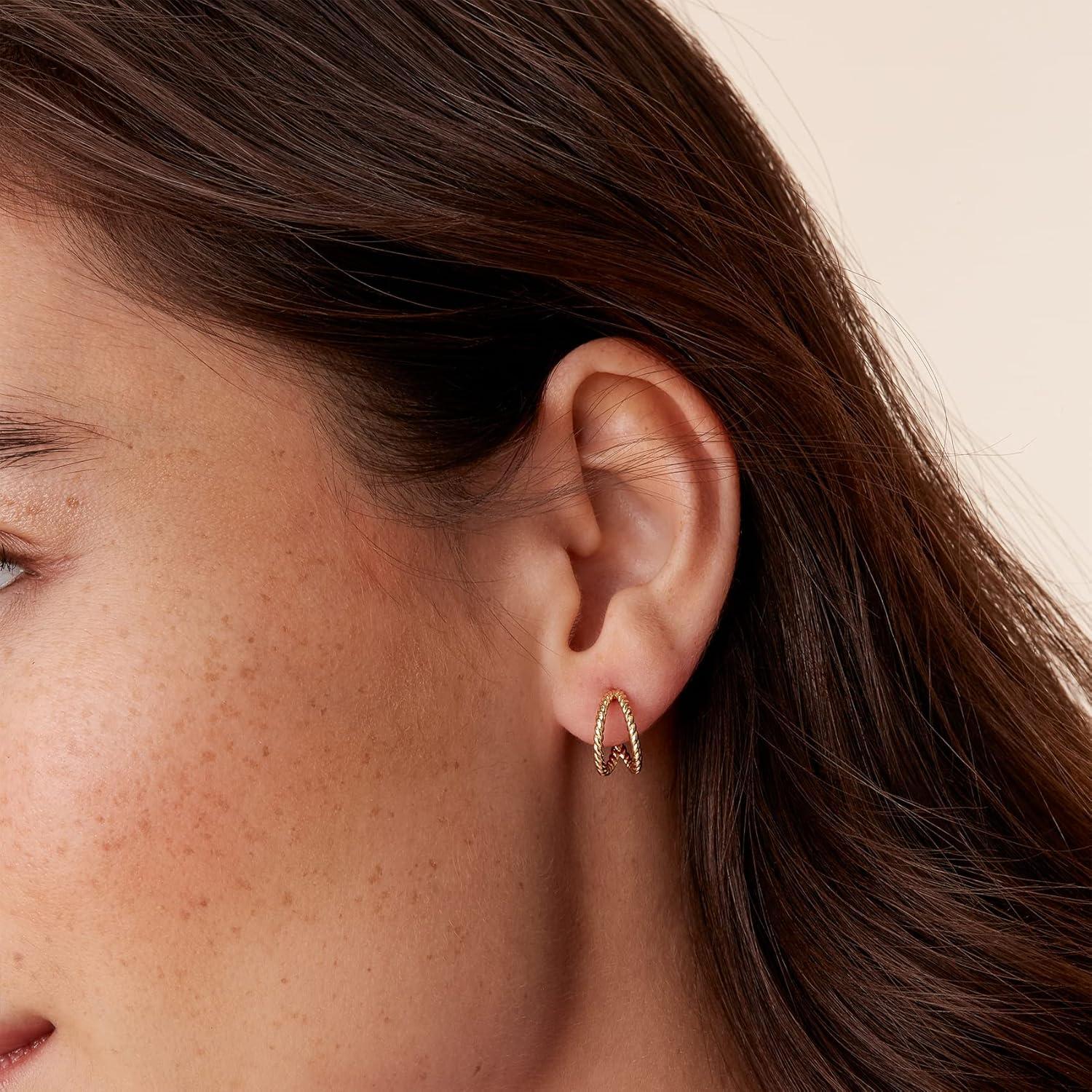 imagePAVOI 14K Gold Plated Split Huggie Hoop Earrings for Women 925 Sterling Silver Posts Dainty Multi Hoop Huggie Earrings Trendy Gold JewelryWhite Gold