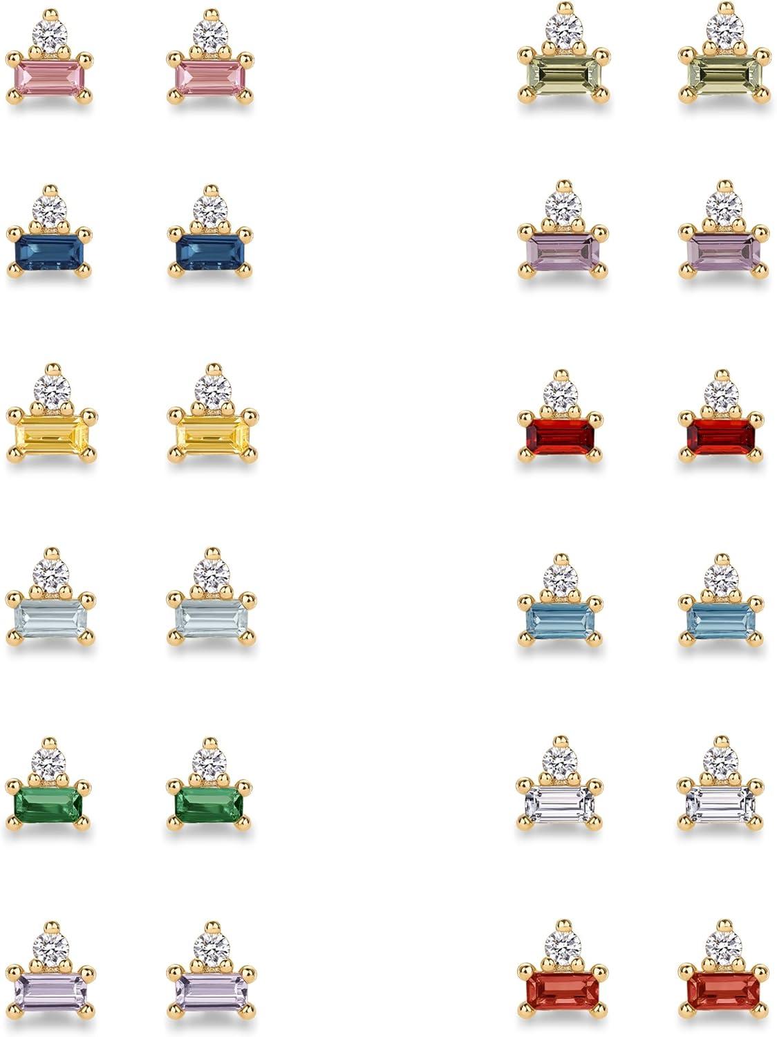 imagePAVOI 14K Gold Plated Sterling Silver Posts Colored Birthstone Flatback Stud Earrings for Women Gemstone Cubic Zirconia Screwback Earrings Dainty Helix Cartilage Piercing JewelryFebruary Amethyst