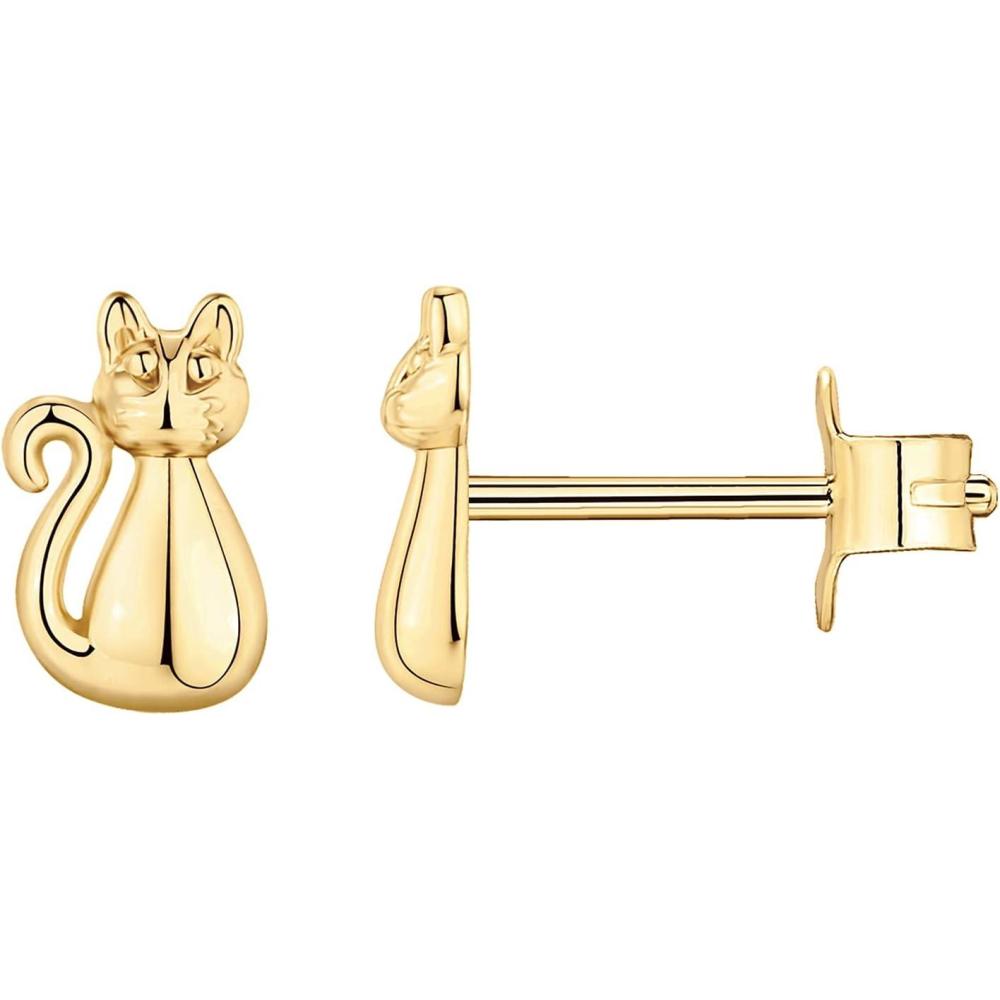 imagePAVOI 14K Gold Plated 925 Sterling Silver Bar Dot Heart Triangle Star Cat  Dainty Earrings for WomenYellow Gold
