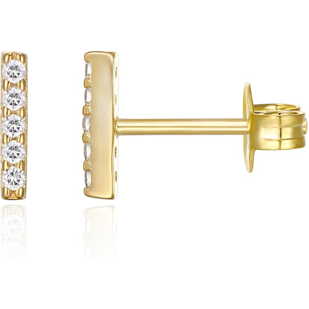 imagePAVOI 14K Gold Plated 925 Sterling Silver Stud Earrings for Women  Dainty Geometrical Bar Triangle Heart EarringsVermeil  Yellow