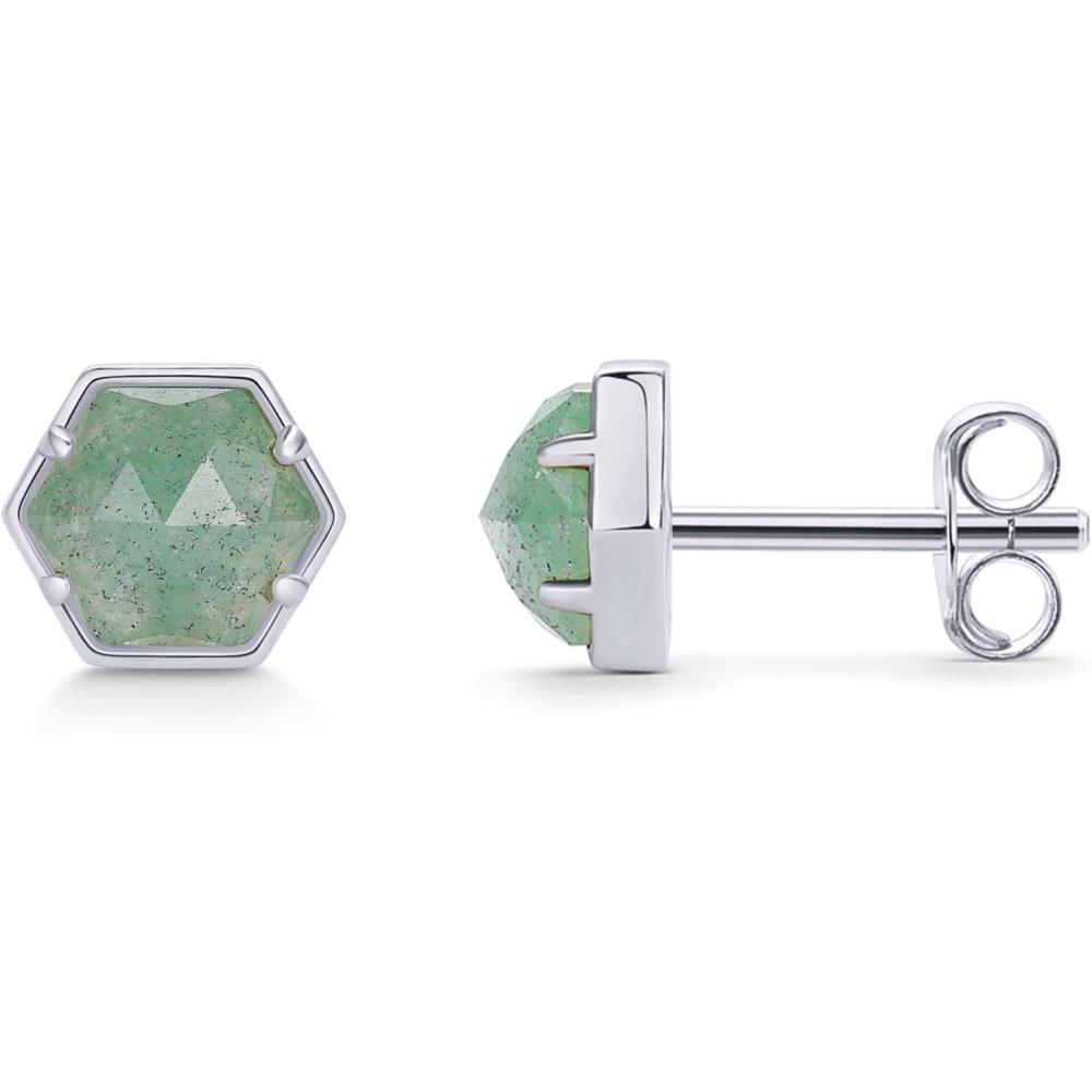imagePAVOI 14K Gold Plated Hexagon Gemstone Stud Earrings for Women  Natural Birthstone Earring PairGreen Fluorite