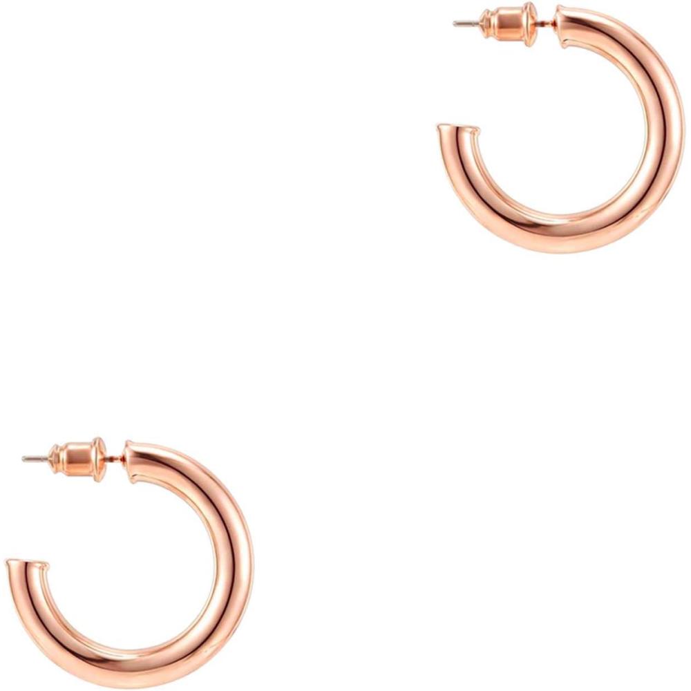 imagePAVOI 14K Gold Plated Hoop Earrings For Women  35mm Thick Infinity Gold Hoops Women Earrings  Plated Loop  Lightweight SetRose Gold