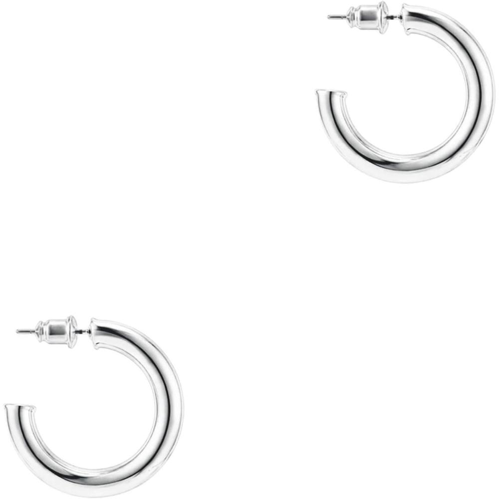 imagePAVOI 14K Gold Plated Hoop Earrings For Women  35mm Thick Infinity Gold Hoops Women Earrings  Plated Loop  Lightweight SetWhite Gold