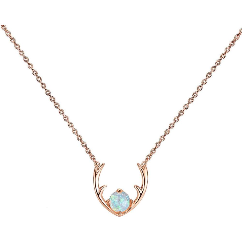 imagePAVOI 14K Gold Plated Opal Pendant Necklaces for Women  Created Opal Cubic Zirconia Dainty Necklace  Butterfly Round Triangle Antler Bar PendantsRose Gold