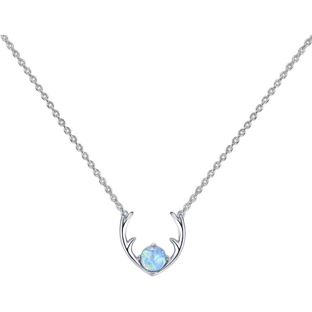 imagePAVOI 14K Gold Plated Opal Pendant Necklaces for Women  Created Opal Cubic Zirconia Dainty Necklace  Butterfly Round Triangle Antler Bar PendantsWhite Gold