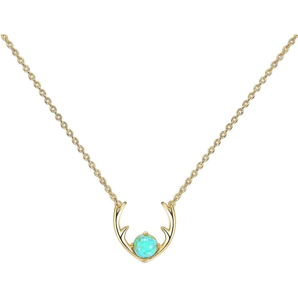 imagePAVOI 14K Gold Plated Opal Pendant Necklaces for Women  Created Opal Cubic Zirconia Dainty Necklace  Butterfly Round Triangle Antler Bar PendantsYellow Gold