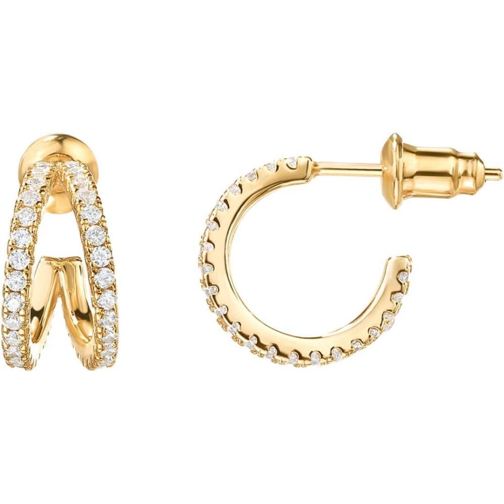 imagePAVOI 14K Gold Plated Split Huggie Hoop Earrings for Women  925 Sterling Silver Posts Dainty Multi Hoop Huggie Earrings  Trendy Gold JewelryYellow Gold