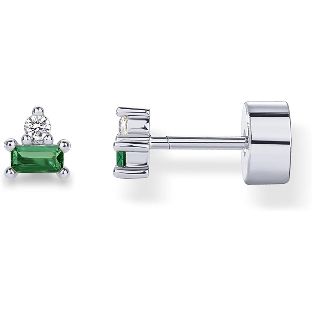 imagePAVOI 14K Gold Plated Sterling Silver Posts Colored Birthstone Flatback Stud Earrings for Women  Gemstone Cubic Zirconia Screwback Earrings  Dainty Helix Cartilage Piercing JewelryMay  Emerald