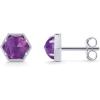 PAVOI 14K Gold Plated Hexagon Gemstone Stud Earrings for Women | Natural Birthstone Earring Pair(Amethyst)