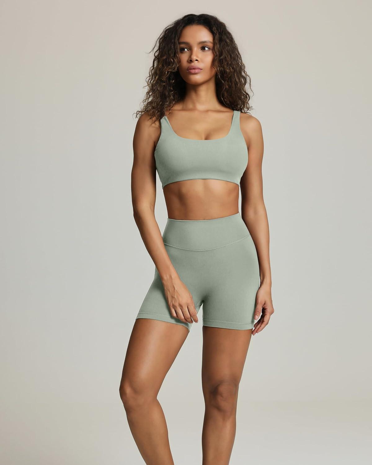 imagePAVOI ACTIVE Buttery Soft Sports Bras for Women High Support Low Scoop Neck U Back Padded Yoga Gym Workout Bra FlexFlowSage