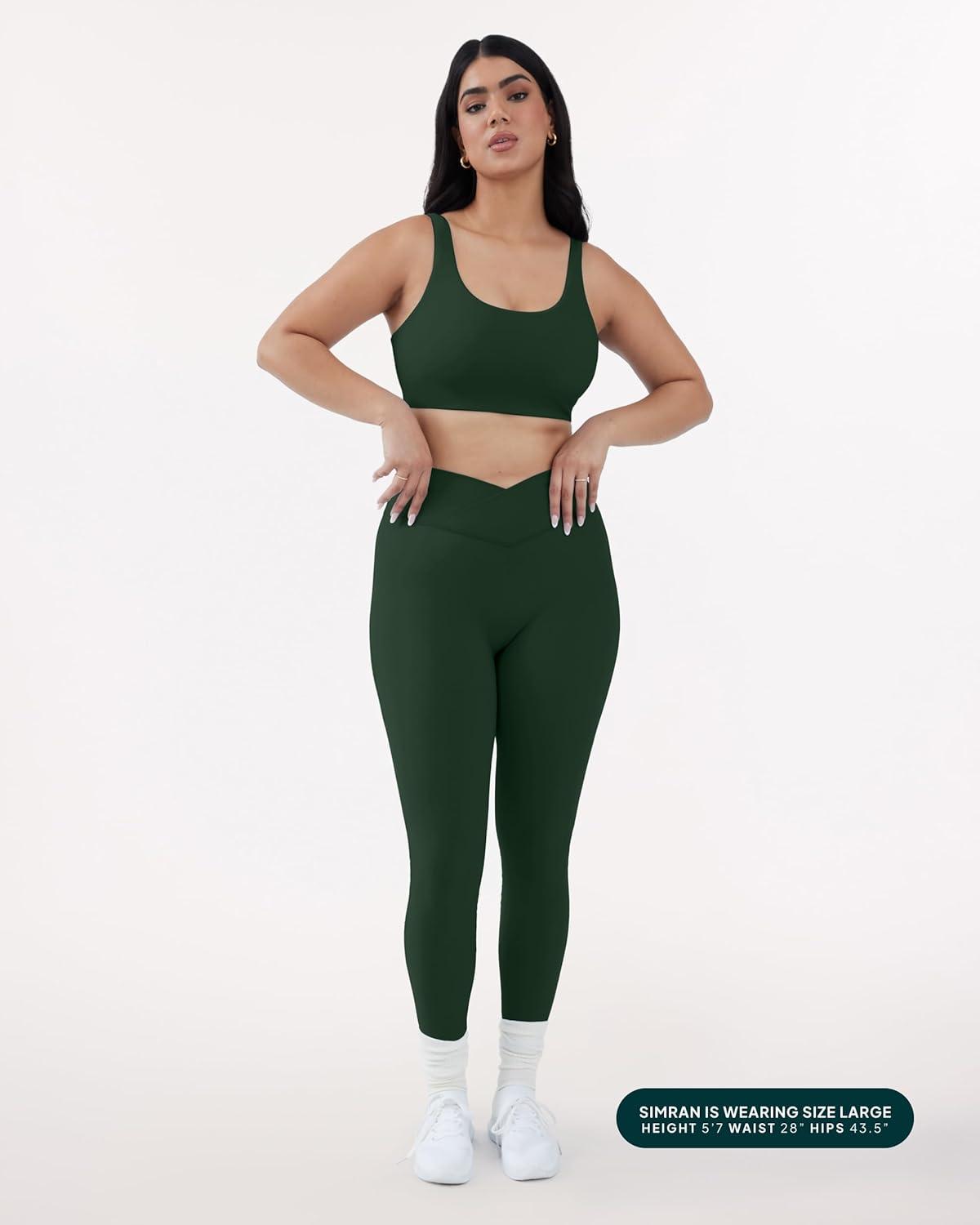 imagePAVOI ACTIVE Pilates Crossover Leggings for Women Buttery Soft High Waisted V Cut Cross Waist Workout Yoga Pants FlexFlowPine Green